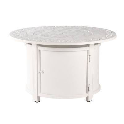 Rond Heredia X 44 po Foyer de table en aluminium au propane avec perles de verre, deux couvercles, couvercle, 55 000 BTU au fini gris