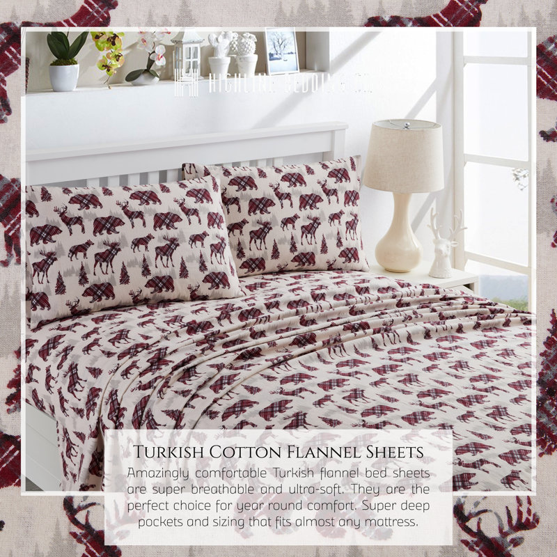Ensemble de draps en flanelle à carreaux, Ensemble de draps pour très grand lit + un drap-h