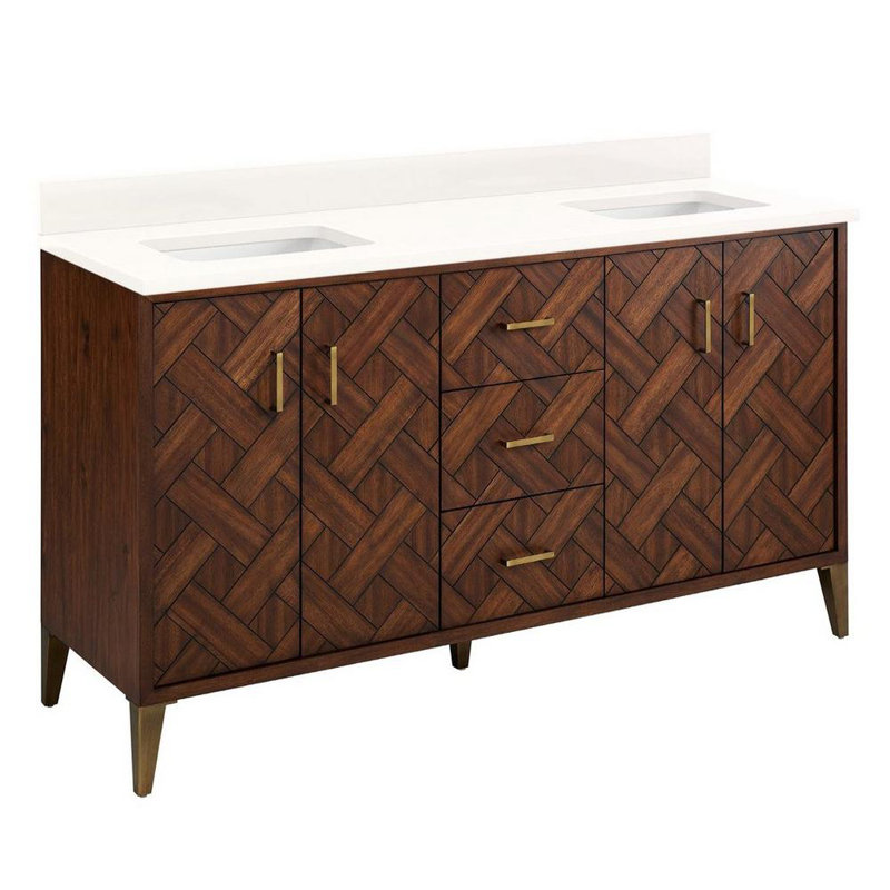 Patzi 60" Free Standing Double Basin Vanity Set with Cabinet and Vanity Top - No Faucet Centers, No Faucet Hole
