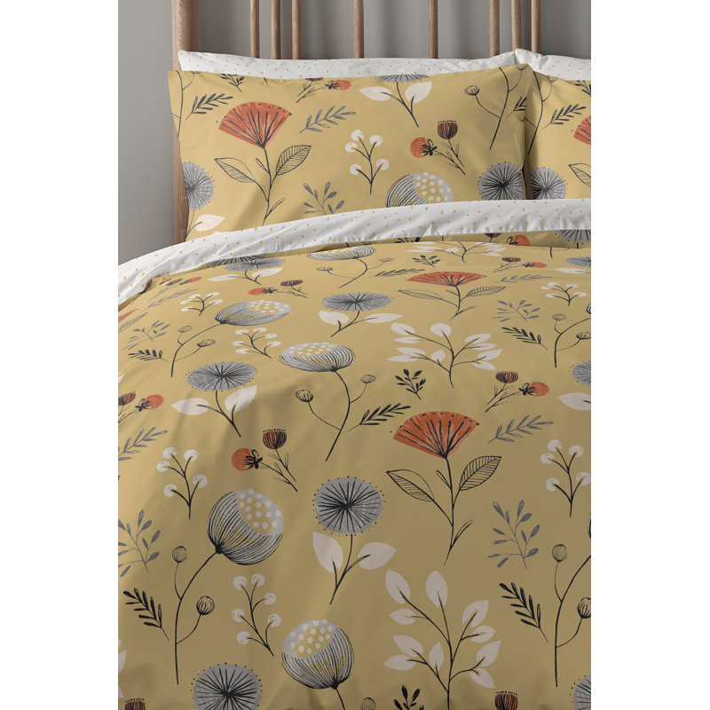 Arsenault Polyester Floral Duvet Cover Set with Pillowcases, Single Duvet Cover + 1 Standard Pillowcase, Ochre
