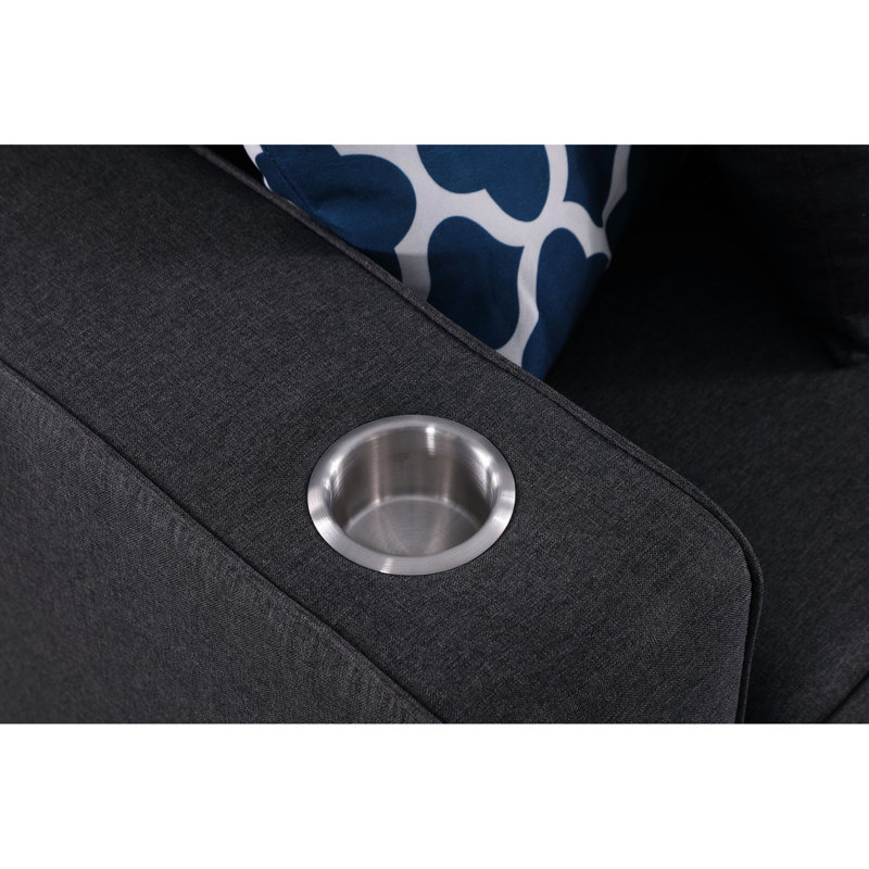 Canapé modulaire réversible en lin gris foncé 7 pièces avec porte-gobelets, hauteur du dossier 18 po, hauteur des accoudoirs 24,25 po, pieds en plastique brun 3,25 po