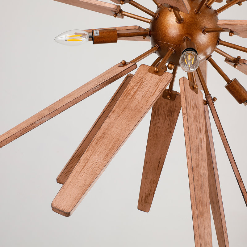 Lustre moderne en bois à 8 lumières Lequan, Doré, H 88 po x l 41,3 po x P 41,3 po