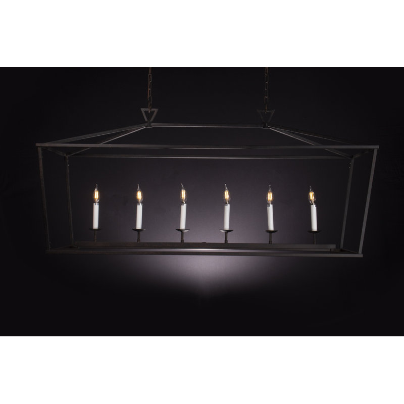 Lustree géométrique 6 lumières lanterne Lancaer, Fer vieilli