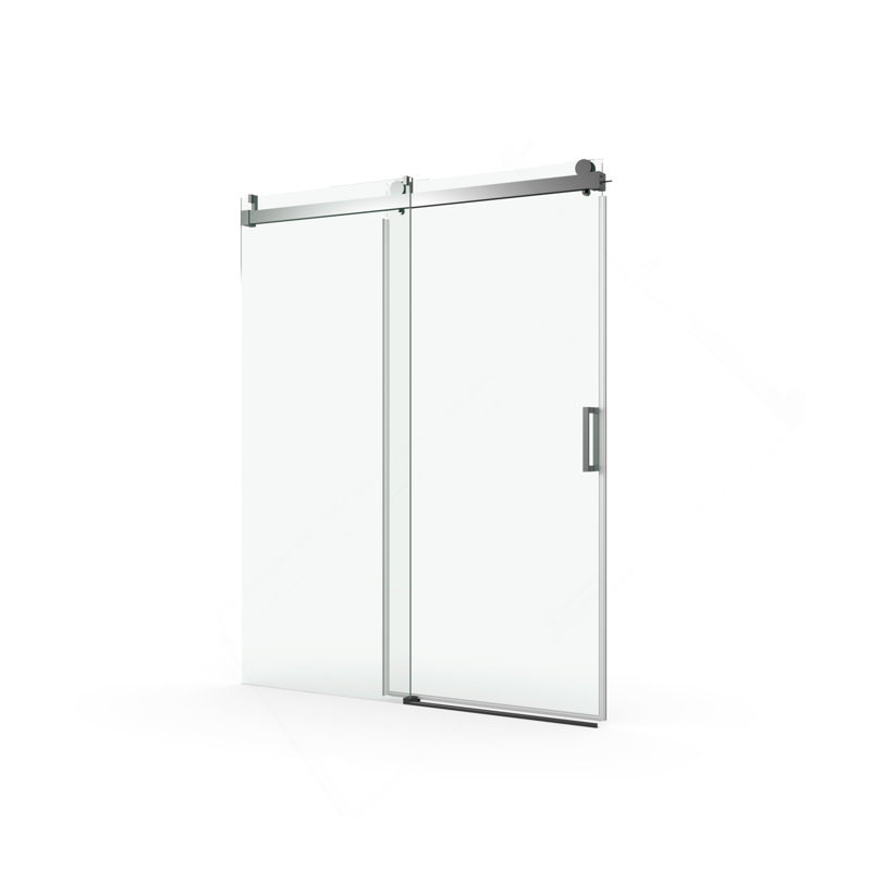 56"- 60"W x 76"H Frameless Soft-closing Single Sliding Shower Door, 3/8" (10mm) Tempered Glass with Easy-cleaning Nano-Coating, Matte Black 22D01-60MB