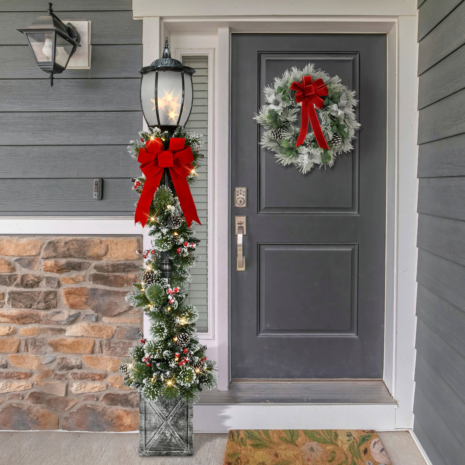 7' Pre-Lit Potted LED Lamp Post