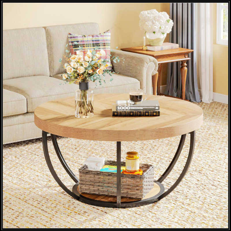 Table basse ronde, Bois naturel, Noir