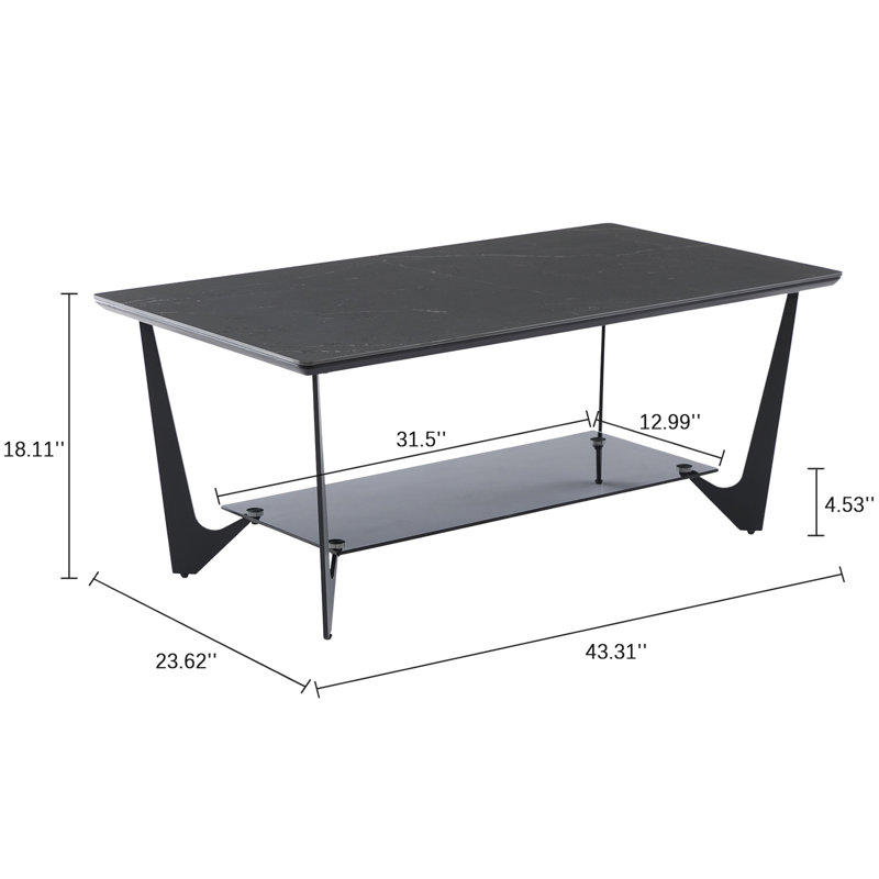 43.3" 4 Legs Glass Base Rectangle Coffee Table With Storage And Metal Legs