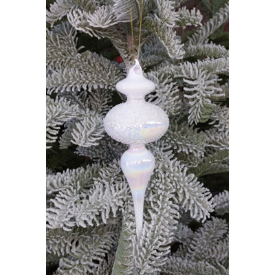 Ornement en verre de Noël irisé blanc Spire F07M10-5