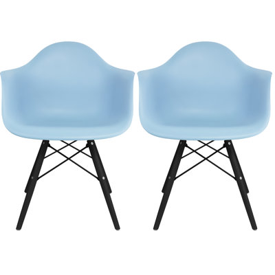 Hiebert Dining Chairs Set of 2 - Black Wood Eiffel Leg Armchairs with Plastic Seats for Kitchen, Dining Room or Cafe (Modern Farmhouse Style)