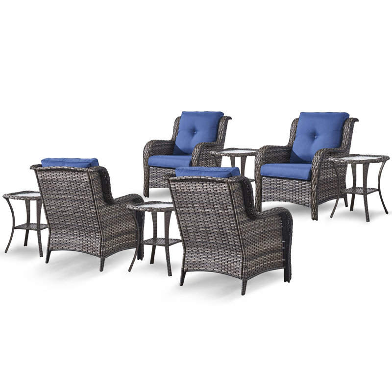 Schutt 8 - Pieces Rattan Multiple Chairs Seating Group with Cushions and Side Table, Blue, Gray
