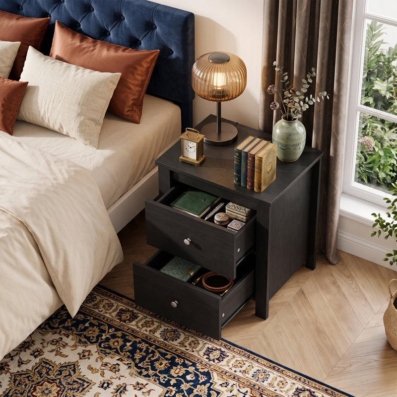 Table de chevet moderne en bois à 2 tiroirs, élégante table d'appoint blanche avec glissières douces pour chambre à coucher
