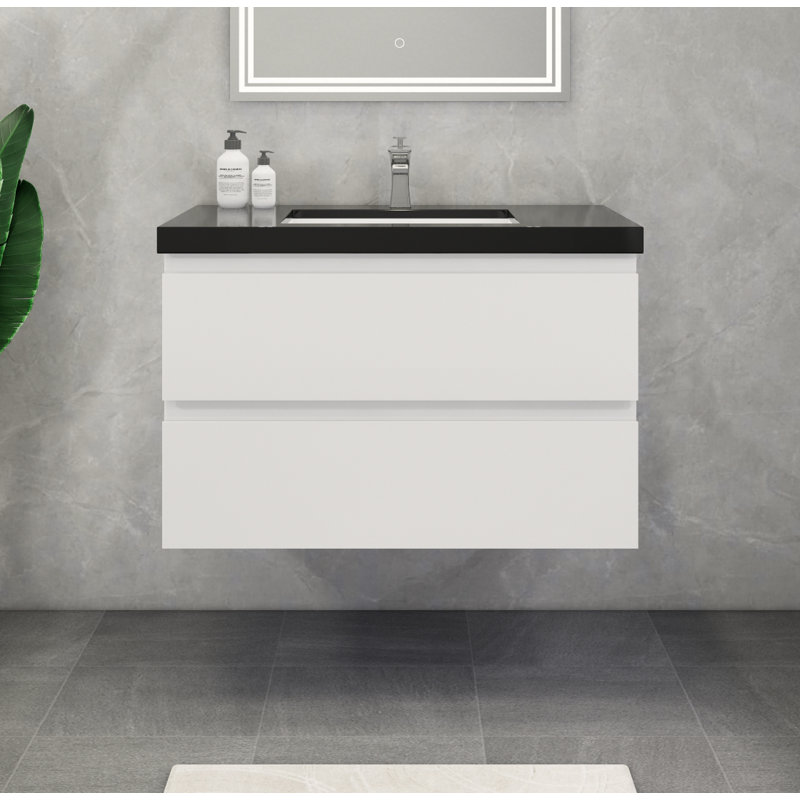 Ensemble de meuble-lavabo simple mural 36 po McConnico, Blanc lustré