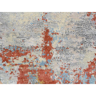 Tapis oriental rond 5 pi 10 po x 5 pi 10 po rouille crème, avec motif mosaïque de feu, laine et soie noué à la main 052AF944FF5F43FFA632902CF63E1DC7