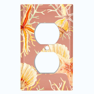 Coral Reef Clam Star Fish Dark Orange Patterned 1 - Gang Duplex Outlet Standard Wall Plate