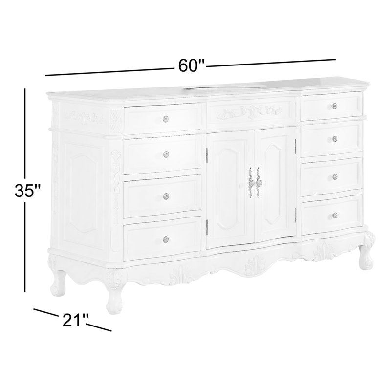 60'' Single Bathroom Vanity with Marble Top, Antique White
