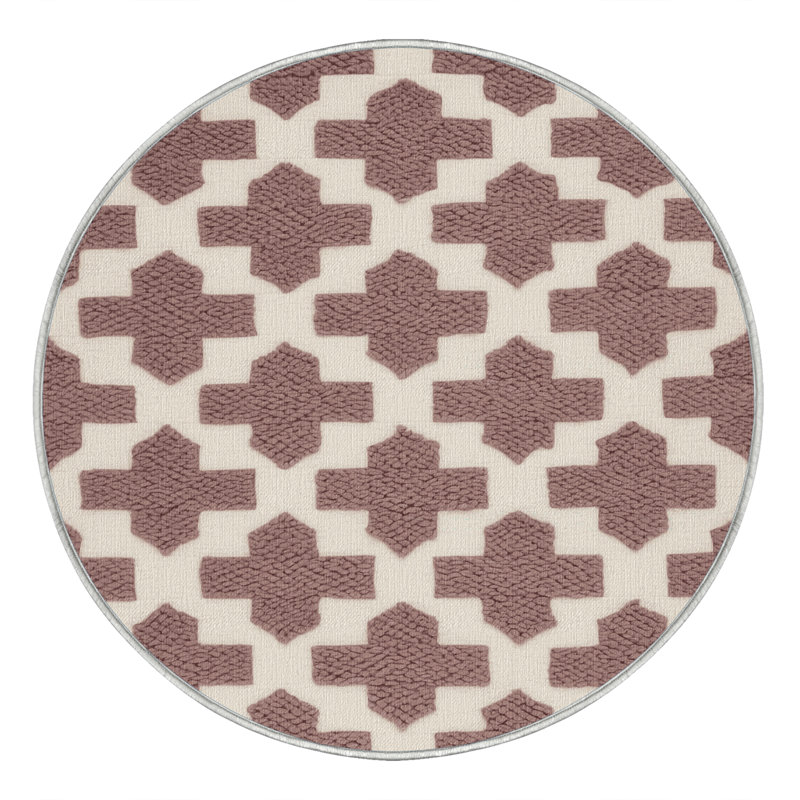 Tapis botanique brun lavable à la machine, Rond 7 pi