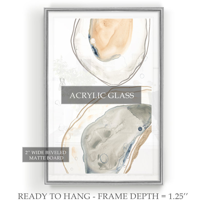 «Ocean Oysters I», reproduction sur toile, H 22,5 po x l 30,5 po x P 1,5 po, Impression encadrée, Argent argent