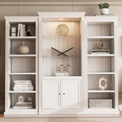 Retro style 3-Pieces Bookcase Display Cabinet with 5 Colors Adjustable LED Ceiling Light