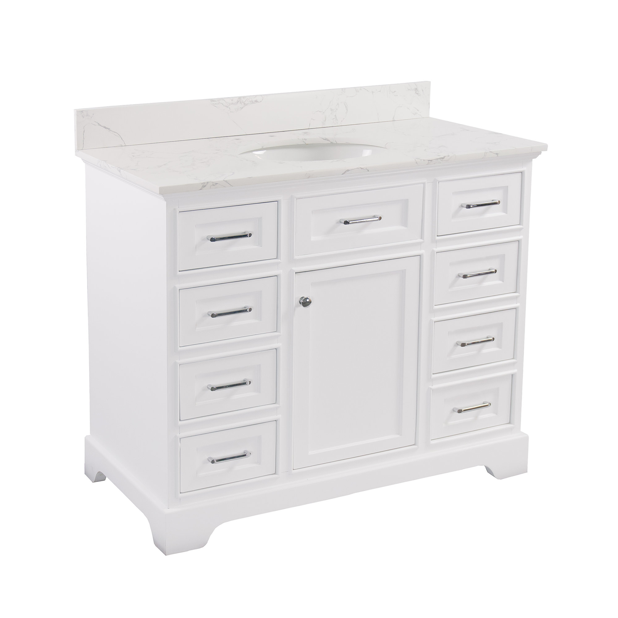 Ronnie 42'' Single Bathroom Vanity, Engineered Marble, White