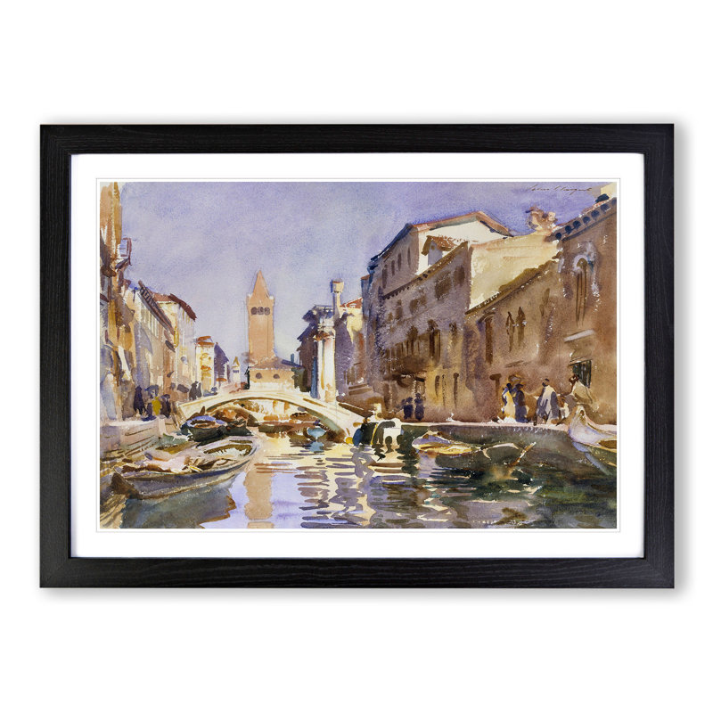 Venetian Canal by John Singer Sargent - Picture Frame Painting, 27cm H x 36cm W x 2cm D, Black Framed