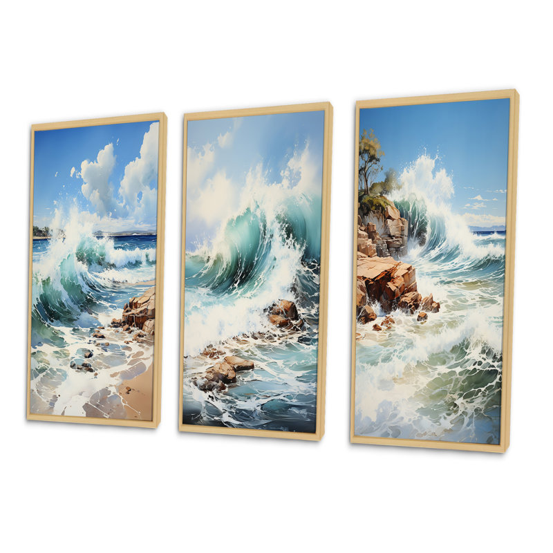 Beach Photo Coastal Symphony - Ensemble de 3 pièces d'art nautique et de plage, Encadré naturel, H 20 po x l 36 po
