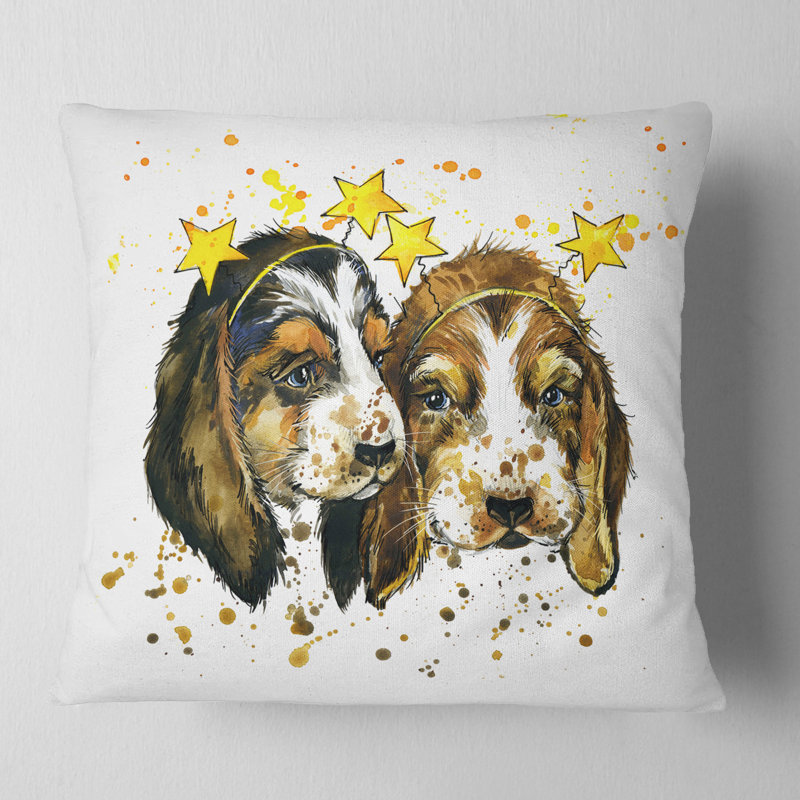 Drôle de chiot aquarelle - oreiller imprimé animal, 16 po x 1 po, Coussin décoratif