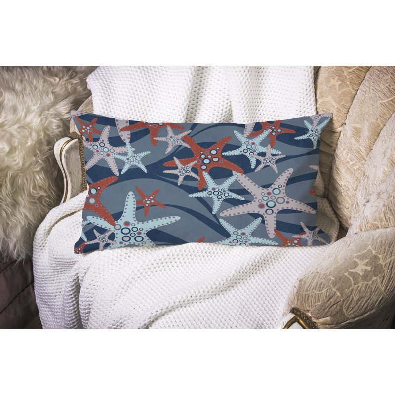 Starfish Sway  Rectangular Throw Pillow, Blue/Orange