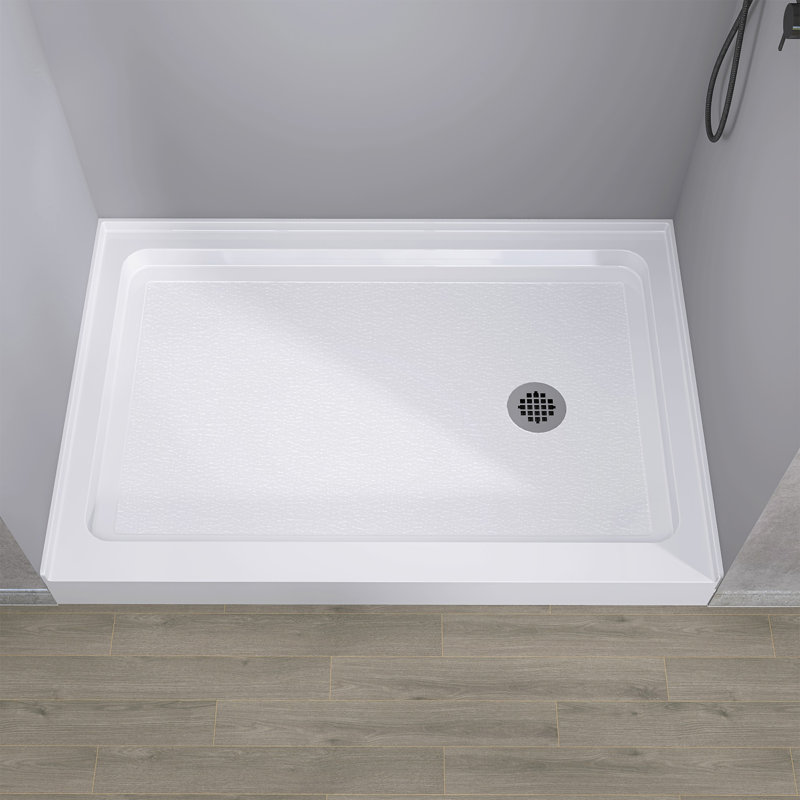 Base de bac de douche à seuil simple 48 po x 32 po en blanc avec drain à droite