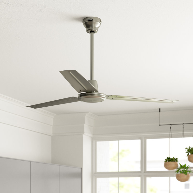 Ventilateur de plafond à 3 pales 56 "Aleph, Nickel brossé avec pales noires, Système d'installation à support à billes