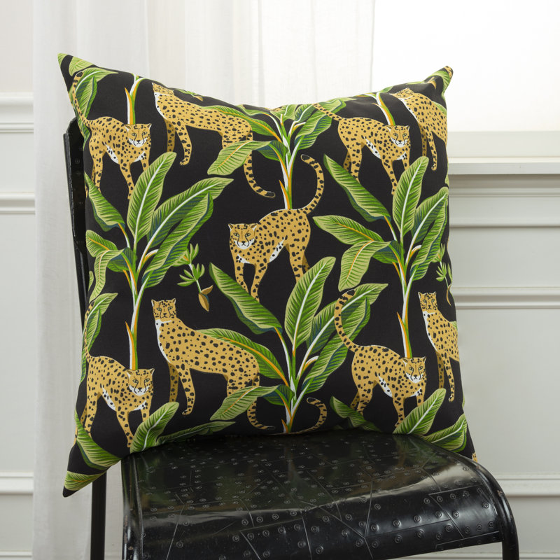 Black and Green Cheetah Print Square Outdoor Pillow