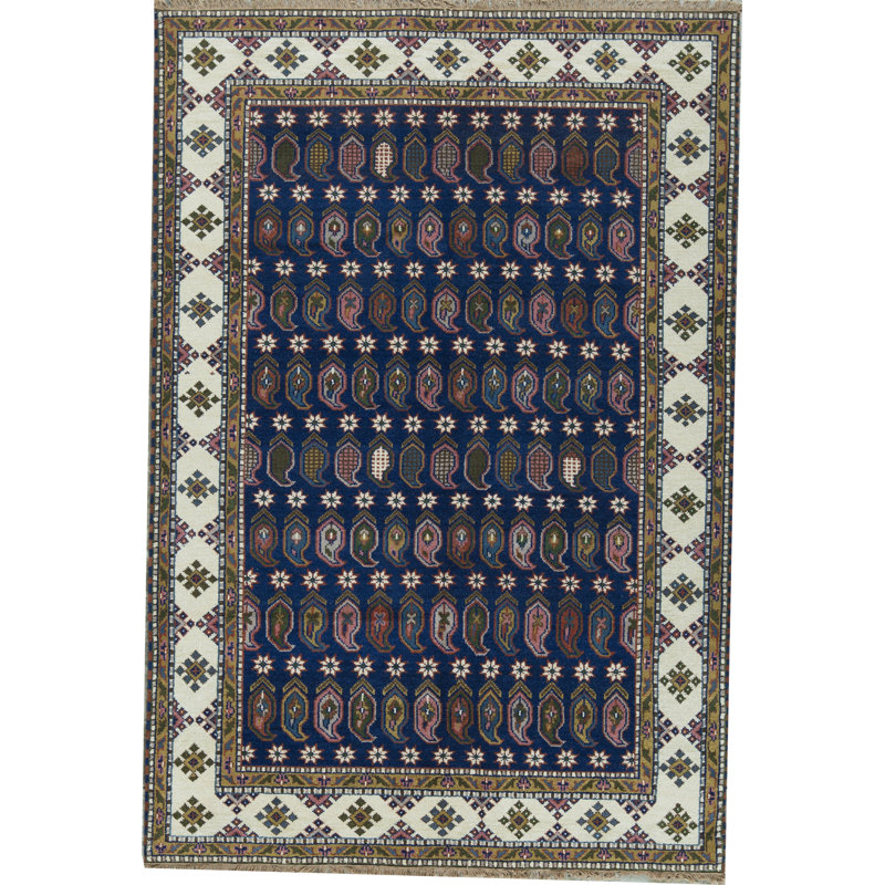 Hand-Knotted High-Quality Blue Area Rug, Rectangle 5'10" x 8'8"
