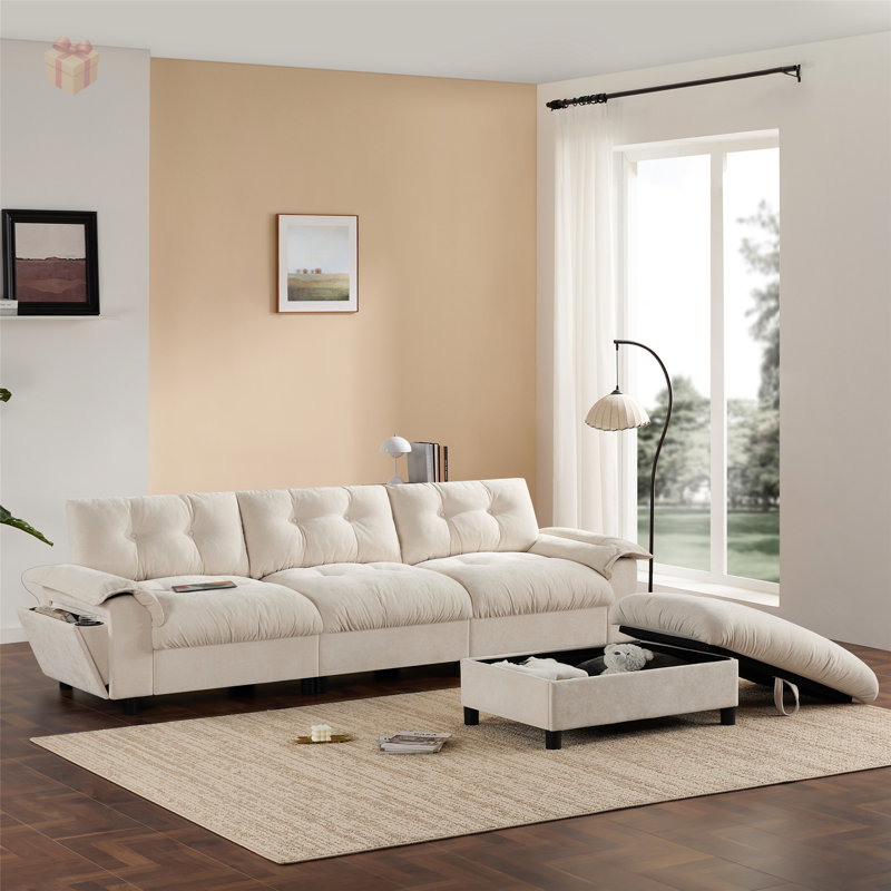 Canapé modulaire polyvalent avec repose-pieds détachable, accoudoirs multifonctionnels et conception capitonnée pour une vie moderne