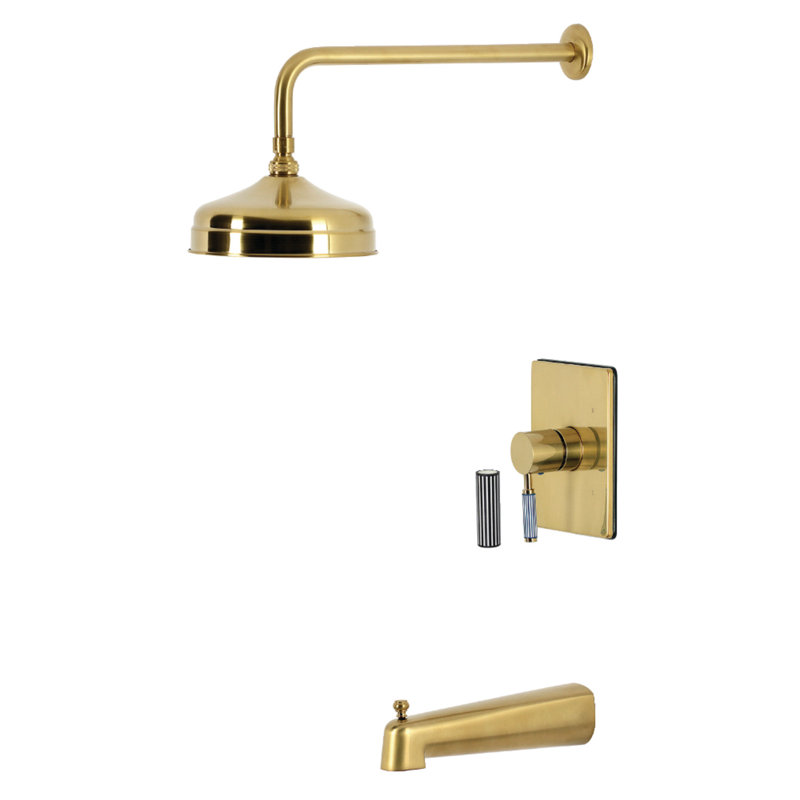 Robinet de baignoire et douche à pression équilibrée à poignée simple Kingston Brass Verona, Brushed Brass