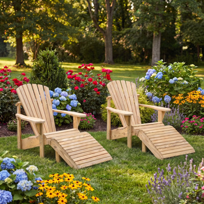 CMB-B | Ensemble de 4 chaises Adirondack en pin traité sous pression – 2 chaises Adirondack classiques d'extérieur avec 2 repose-pieds. Bois écologique résistant aux intempéries, par Weathercraft