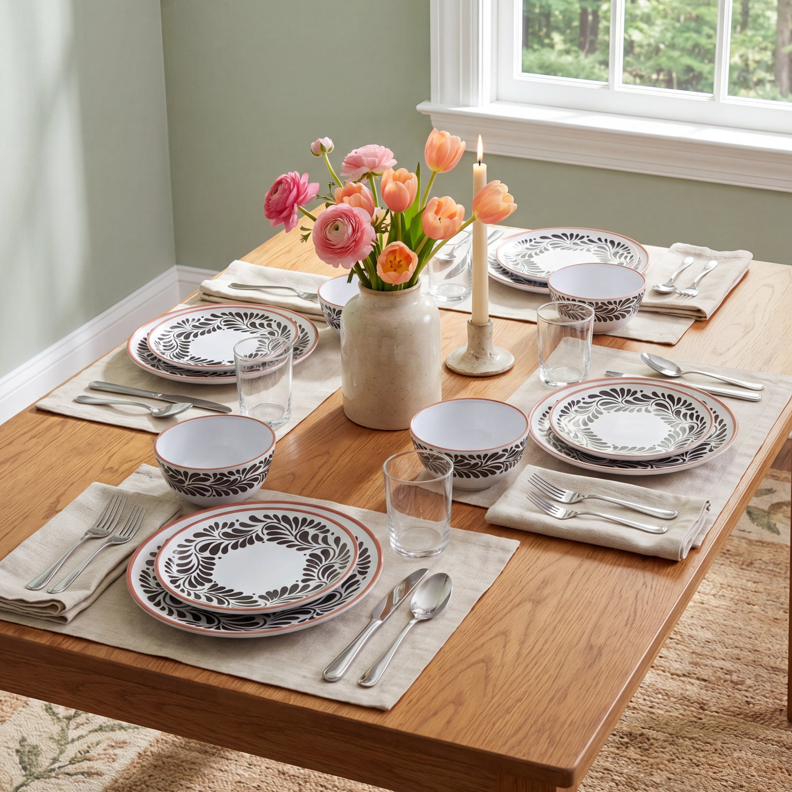 Lebrillo Dinnerware Set, Black/White