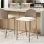 Ensemble de tabourets de bar 25 po avec 2 tabourets de comptoir en fer sans dossier avec dossier en rotin pour îlot de cuisine, brun et beige