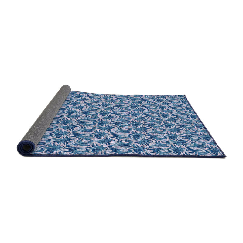 Tapis bleu/beige à motifs, Rond 3 pi