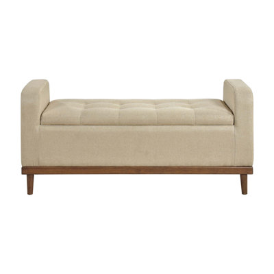 Mid-Century Modern Lift Top Storage Bench With Upholstered Tufted Seat And Solid Wood Finish, Perfect For Elegant Storage Solutions.