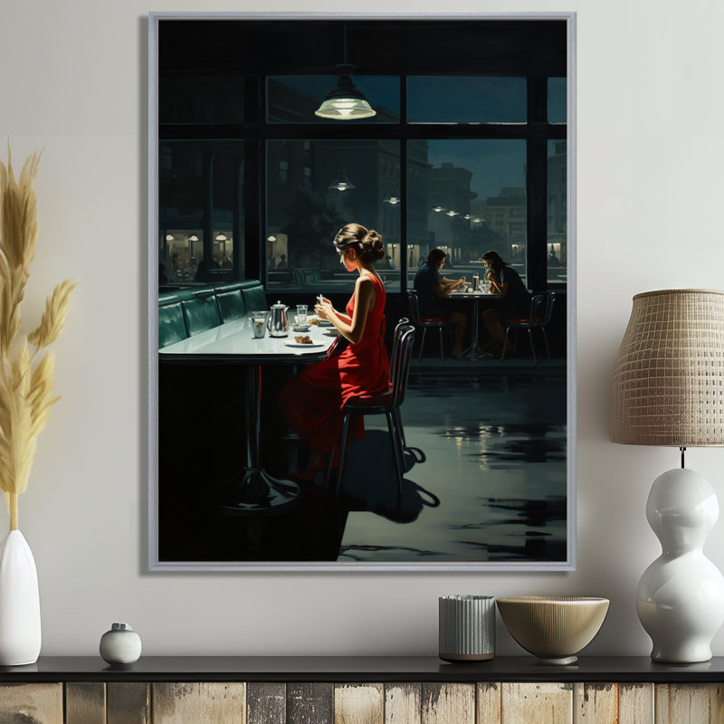 «Mastereuvre Nighthawks» par Edward V - Art mural mural, 32" H x 24" W, Black Picture Framed