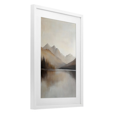 «Mute Lake Neutral Landscape», reproduction encadrée sous verre, design par Petal Prints Design