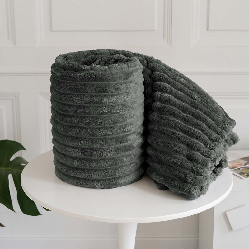 Rehana Snug Soft Chunky Ribbed Cord Plush Throw Blanket, W200 x L240cm, Charcoal