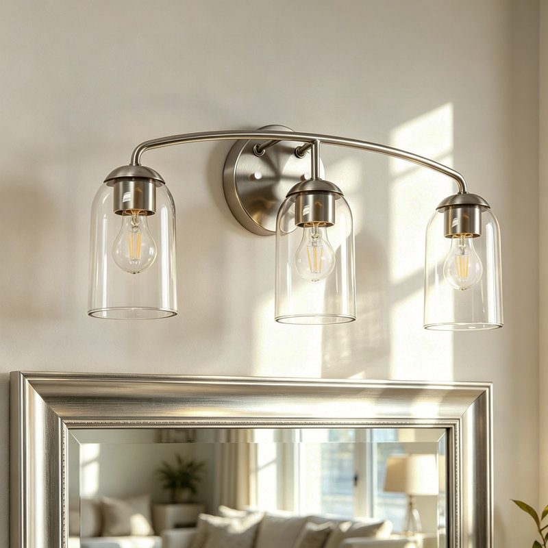 Modern 3-Light Dimmable Vanity Light, Satin Nickel