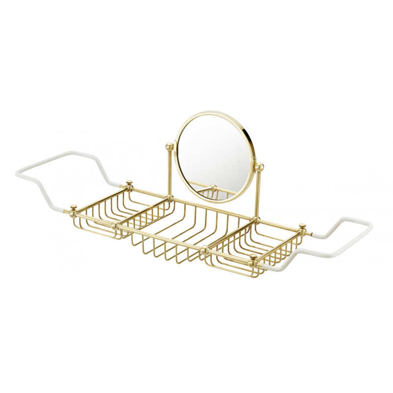 Bath Caddy with Mirror, Polished Brass