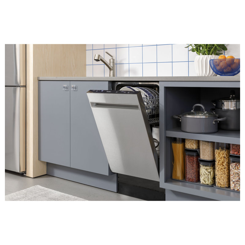 Haier Small Space Kitchen Appliances 47 Decibel ENERGY STAR Certified Built-In Dishwasher with Adjustable Rack and Tall Tub Stainless Steel