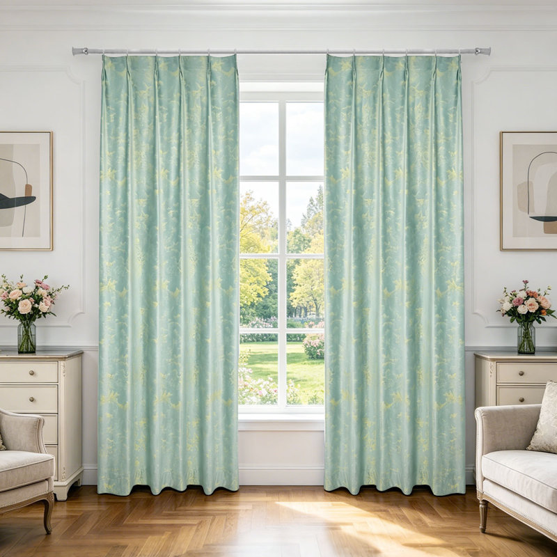  70%-90% Blackout Curtain, Velvet Gold-Stamped Texture, Finished Hook Curtain With Fixed Korean Pleats. Standard 2-Piece Set, Ideal For Daily Use In Bedrooms And Living Rooms.