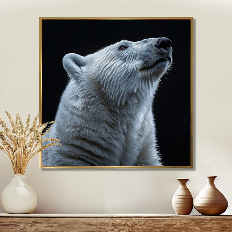 Reproduction d'art noir et blanc photo d'un ours polaire II - ours 2, Toile avec cadre flottant or