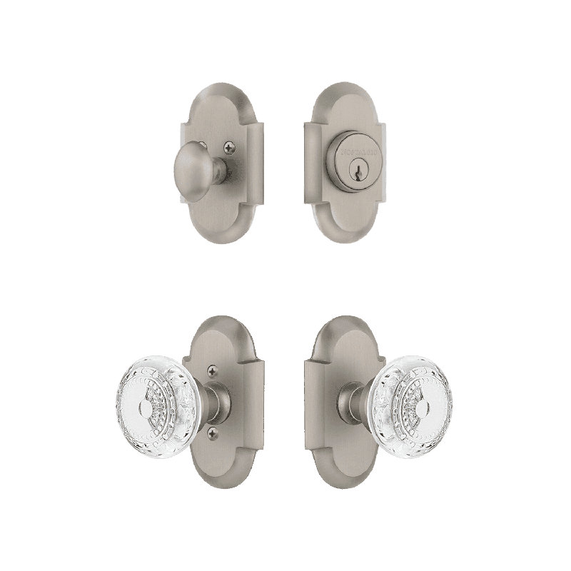 Nostalgic Warehouse Cottage Entry Set with Crystal Meadows Knob, Satin Nickel, 2.375