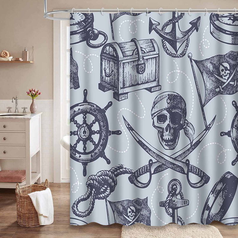 Rideau de douche imperméable à l'eau avec 12 crochets PirateSail, L 72 po x l 72 po