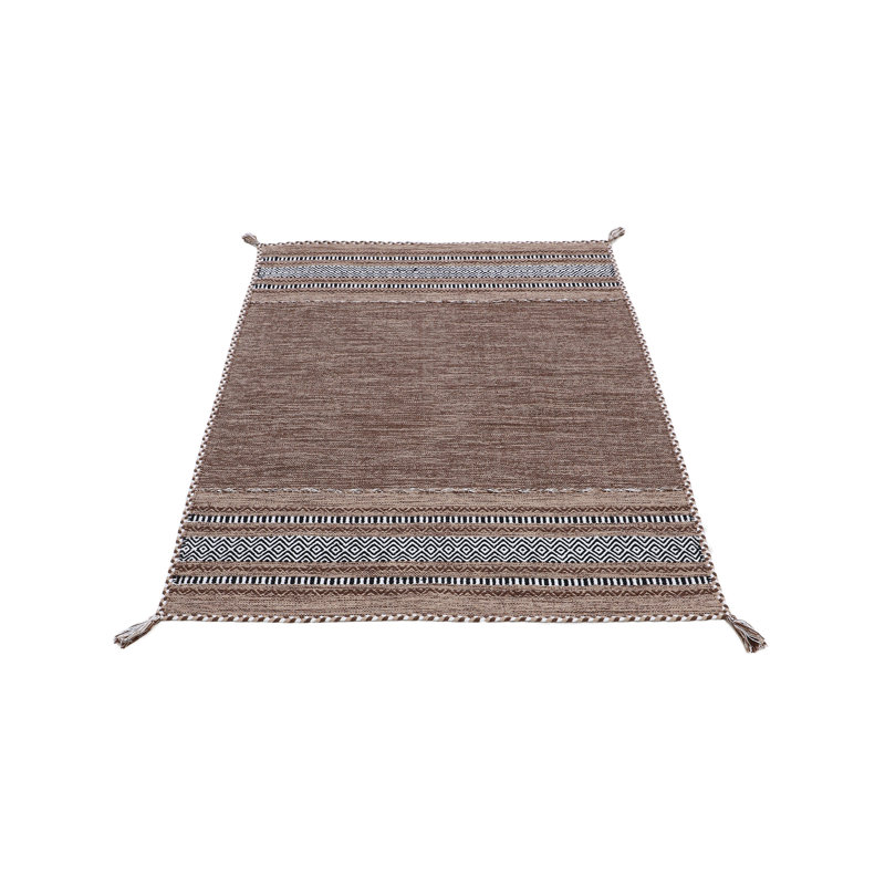 Azizi Striped Hand Woven Cotton Brown Rug, Rectangle 240 x 340cm