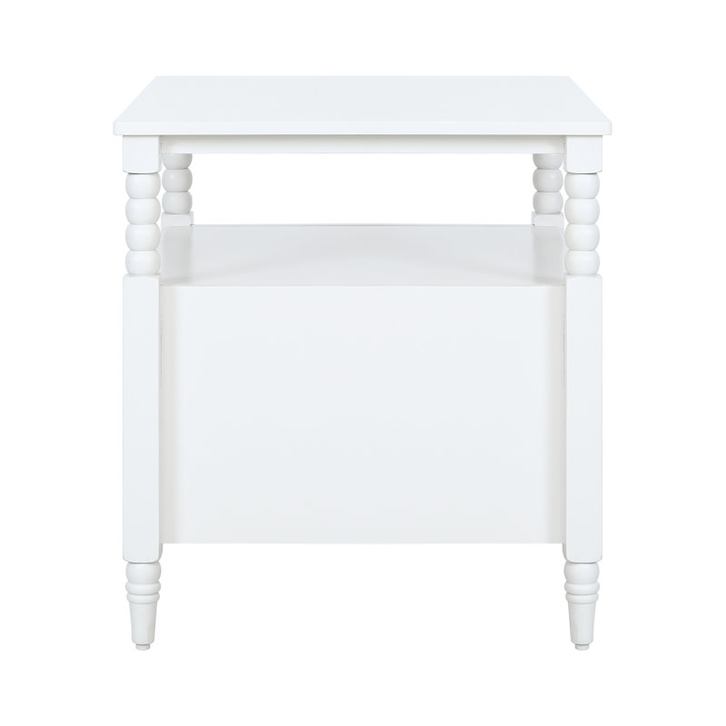 Spindle Two Drawer Nightstand, White